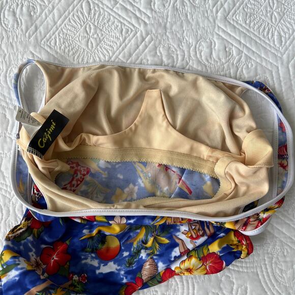 Cazimi Scoop Neck Ruched Side Tankini Swimwear Top Blue Hula Tropical 12 - Picture 5 of 6